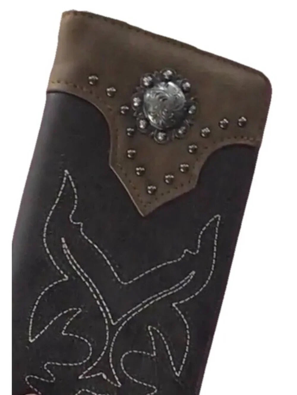 Western Rodeo Wallet – Embroidered Boot Stitch Design with Silver Conch New